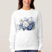 青い白いフローラ花水色 スウェットシャツ (正面)