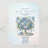 青い白いフローラ花瓶ベビーシャワー 招待状 (正面/裏面)