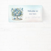 青い白いフローラ花瓶ベビーシャワー 横断幕 (インサイチュ)