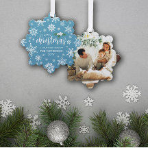 青い白いホリー雪の結晶メリークリスマスフォト