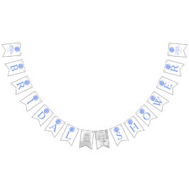 青い白いポシーブライダルシャワーの写真の束 バンティングフラッグ