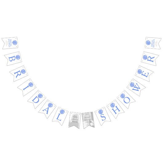 青い白いポシーブライダルシャワーの写真の束 バンティングフラッグ (全)