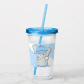 青い白いポルカに可愛い漫画のベビーゾウ アクリルタンブラー (裏面)