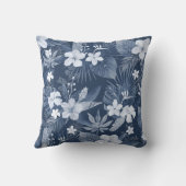 青い白いヤシ葉の熱帯花 クッション (裏面)