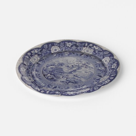 青い白いヤナギのデルフトのフェイクな磁器の花柄 ペーパープレート (アングル)