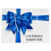 青い白いリボンの弓グラムエレガントシックガーリー ラージペーパーバッグ (裏面)