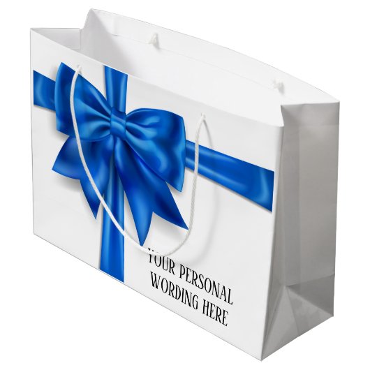 青い白いリボンの弓グラムエレガントシックガーリー ラージペーパーバッグ (裏面アングル)
