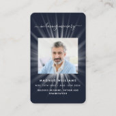 青い白い光の写真葬儀祈りの言葉カード 名刺 (正面)