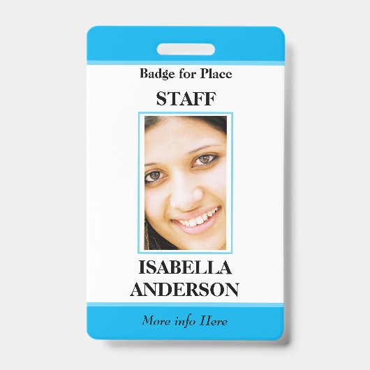 青い白い写真のスタッフID バッジ (表面)