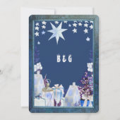 青い白い冬の休日のグリーティングカード (裏面)