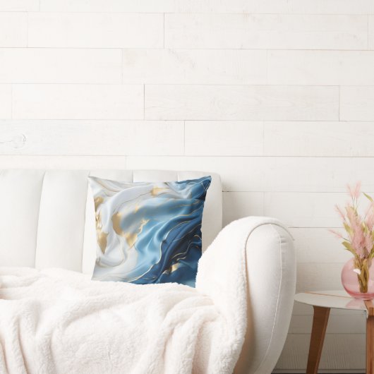 青い白い大理石と金ゴールドシルクの外観 クッション (ソファ)