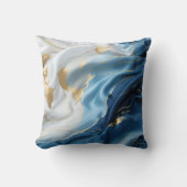 青い白い大理石と金ゴールドシルクの外観 クッション (正面)