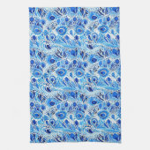 青い白い孔雀の羽 キッチンタオル (縦)