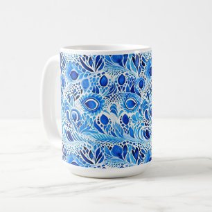 青い白い孔雀の羽 コーヒーマグカップ