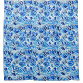 青い白い孔雀の羽 シャワーカーテン (正面)