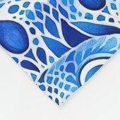 青い白い孔雀の羽 フリースブランケット (角)