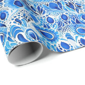 青い白い孔雀の羽 ラッピングペーパー (ロールコーナー)