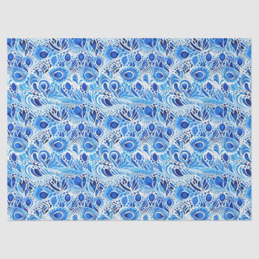 青い白い孔雀の羽 薄葉紙 (正面)