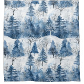 青い白い山のクリスマスツリー シャワーカーテン (正面)