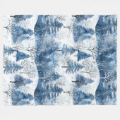 青い白い山のクリスマスツリー フリースブランケット (正面(横))