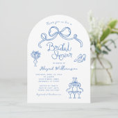 青い白い手お洒落引きブライダルシャワー 招待状 (スタンド正面)