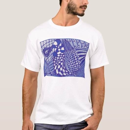 青い白い抽象芸術スケッチ Tシャツ (正面)