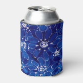青い白い抽象芸術フローラ花 缶クーラー (缶正面)