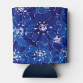 青い白い抽象芸術フローラ花 缶クーラー (裏面)