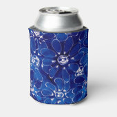 青い白い抽象芸術フローラ花 缶クーラー (缶裏面)