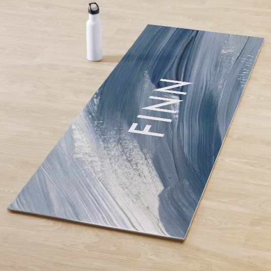 青い白い抽象芸術モダンテクスチャ付き手絵を描Y ヨガマット (インサイチュ)