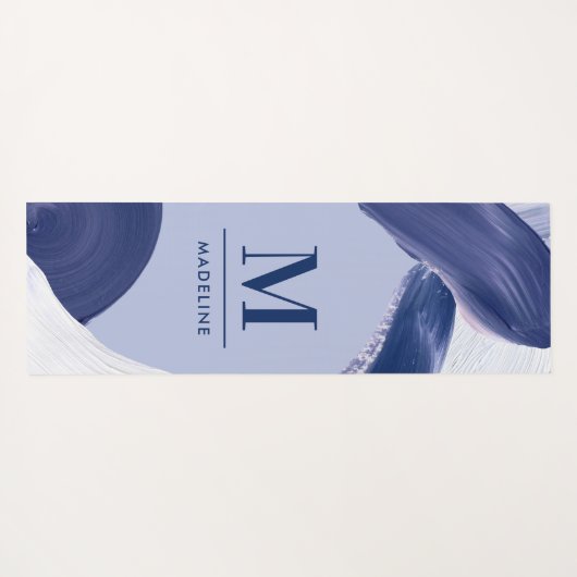 青い白い抽象芸術モダンテクスチャ付き手絵を描Y ヨガマット (裏面(横))