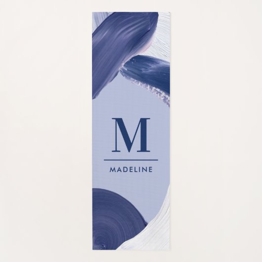 青い白い抽象芸術モダンテクスチャ付き手絵を描Y ヨガマット (正面)