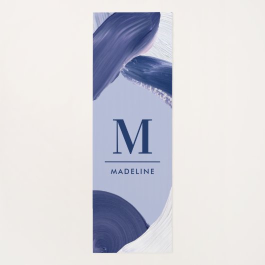 青い白い抽象芸術モダンテクスチャ付き手絵を描Y ヨガマット (裏面)