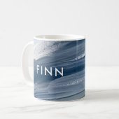 青い白い抽象芸術モダンテクスチャ絵を描手 コーヒーマグカップ (正面左)