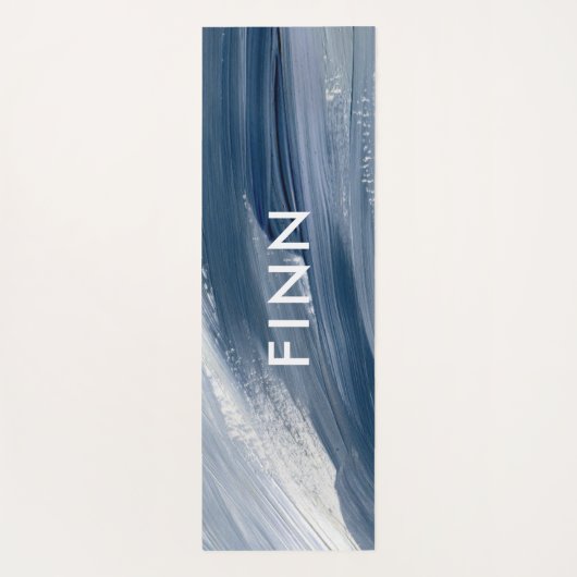 青い白い抽象芸術モダンテクスチャ絵を描手 ヨガマット (裏面)