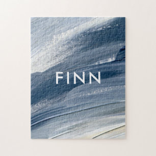 青い白い抽象芸術モダンテクスチャ絵を描手P ジグソーパズル