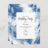 青い白い抽象芸術モダン線 招待状 (正面/裏面)