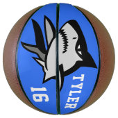 青い白い文字に黒と白のサメ バスケットボール (縦)