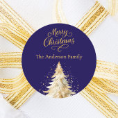 青い白い木の雪のクリスマス ラウンドシール