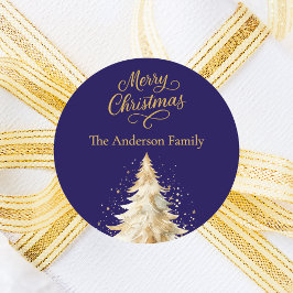 青い白い木の雪のクリスマス ラウンドシール