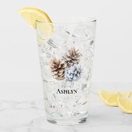 青い白い松の円錐クリスマス タンブラーグラス (アイス正面)