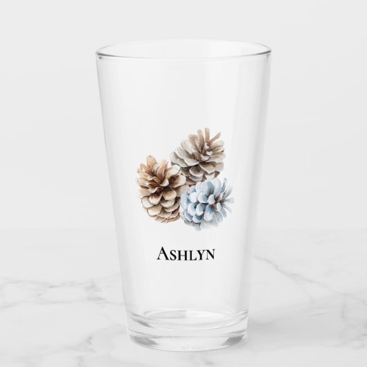 青い白い松の円錐クリスマス タンブラーグラス (正面)