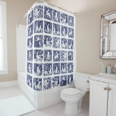 青い白い森林の動物瓦うさぎの熊 シャワーカーテン (インサイチュ)