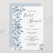 青い白い植物性の葉のブライダルシャワー 招待状 (正面/裏面)