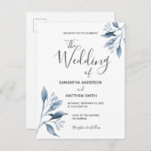 青い白い植物性の葉の結婚式招待状 ポストカード (正面/裏面)