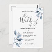 青い白い植物性の葉の結婚式招待状 ポストカード (正面/裏面)