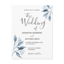 青い白い植物性の葉の結婚式招待状