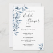 青い白い植物文字のブライダルシャワー 招待状 (正面)