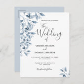 青い白い植物文字の結婚式招待状 ポストカード (正面/裏面)