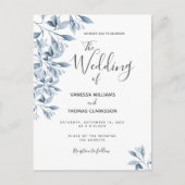青い白い植物文字の結婚式招待状 ポストカード (正面)